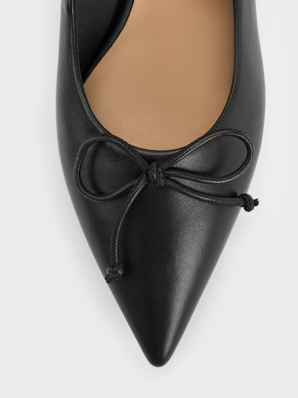 Leather Ruched Pointed Kitten Heels - Black | CHARLES & KEITH