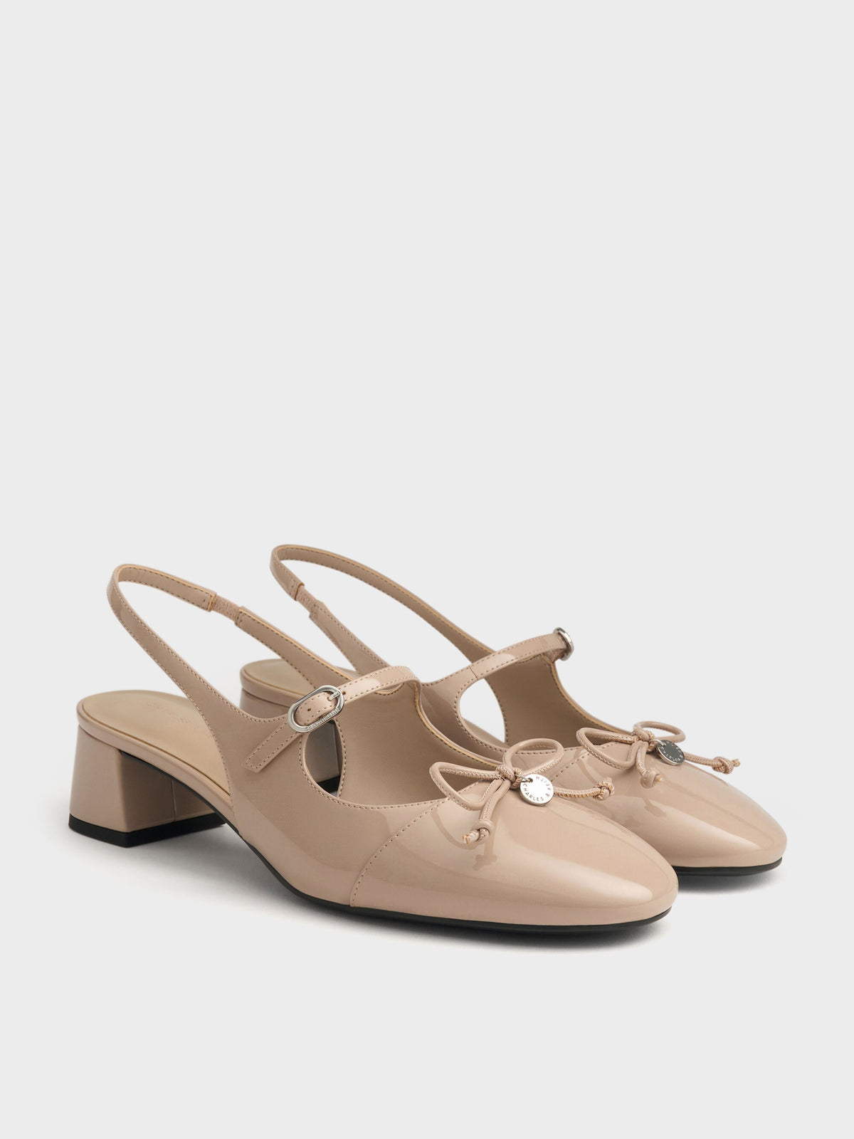 Patent Bow Slingback Pumps - Nude | CHARLES & KEITH