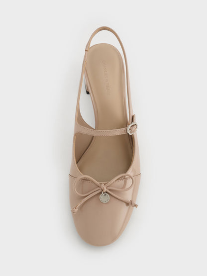 Patent Bow Slingback Pumps - Nude | CHARLES & KEITH
