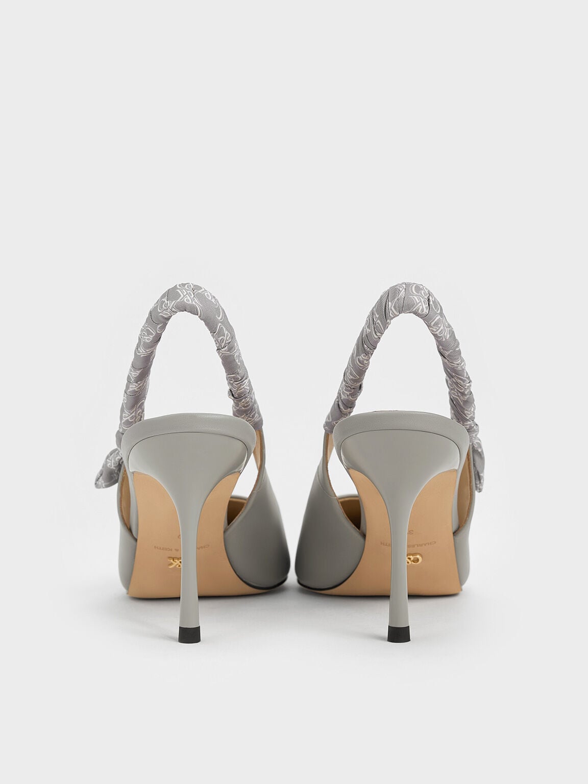 Tully Leather Ruched Print Slingback Pumps - Grey | CHARLES & KEITH