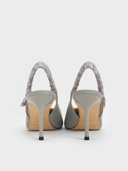 Tully Leather Ruched Print Slingback Pumps - Grey | CHARLES & KEITH