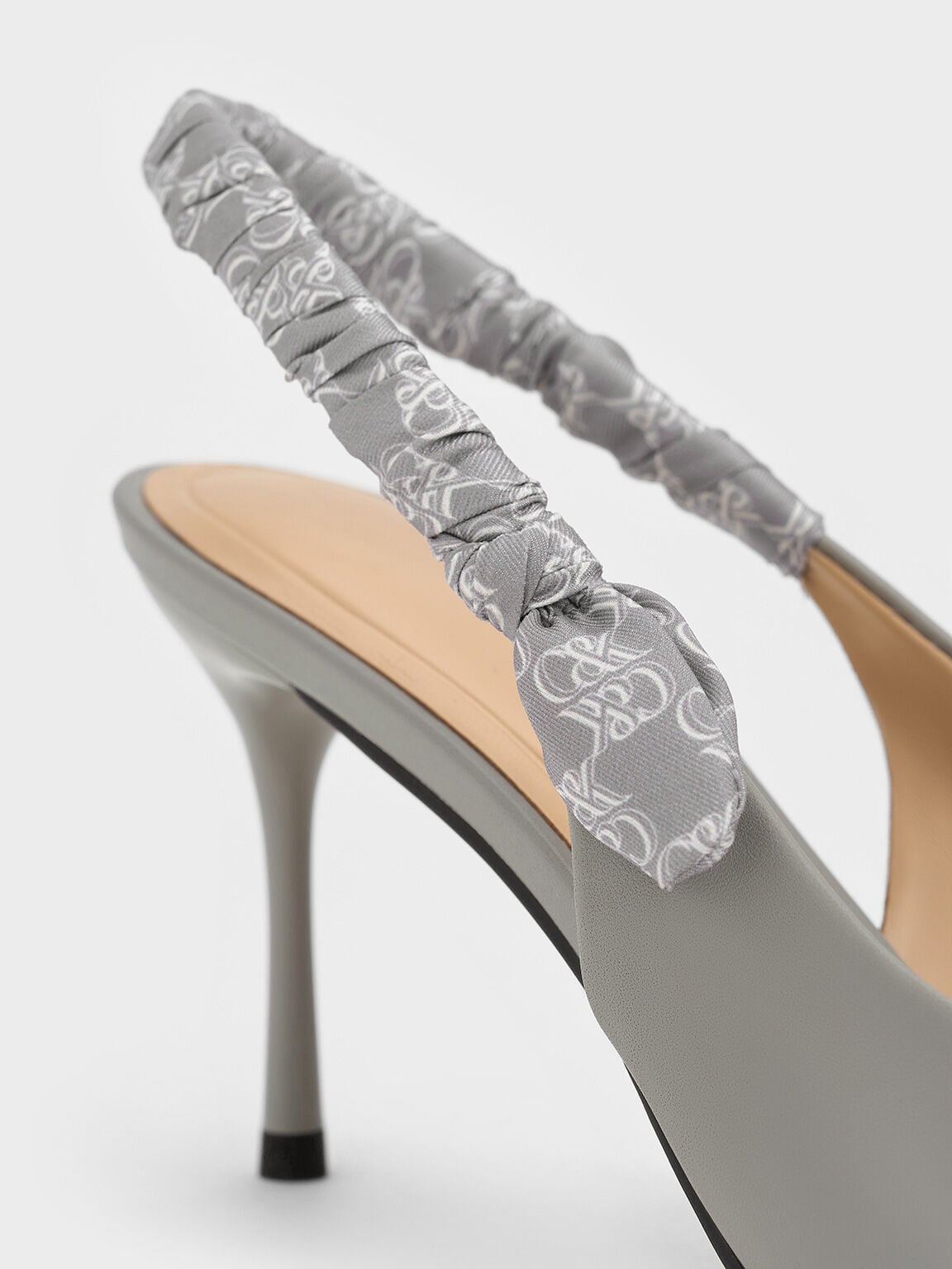 Tully Leather Ruched Print Slingback Pumps - Grey | CHARLES & KEITH