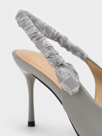 Tully Leather Ruched Print Slingback Pumps - Grey | CHARLES & KEITH