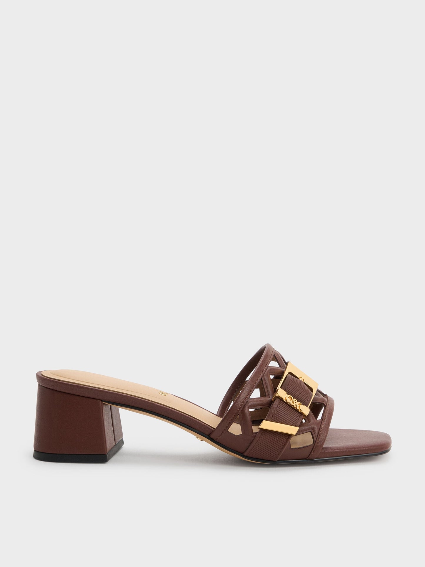 Whitney Leather Cut-Out Heeled Mules - Brown | CHARLES & KEITH