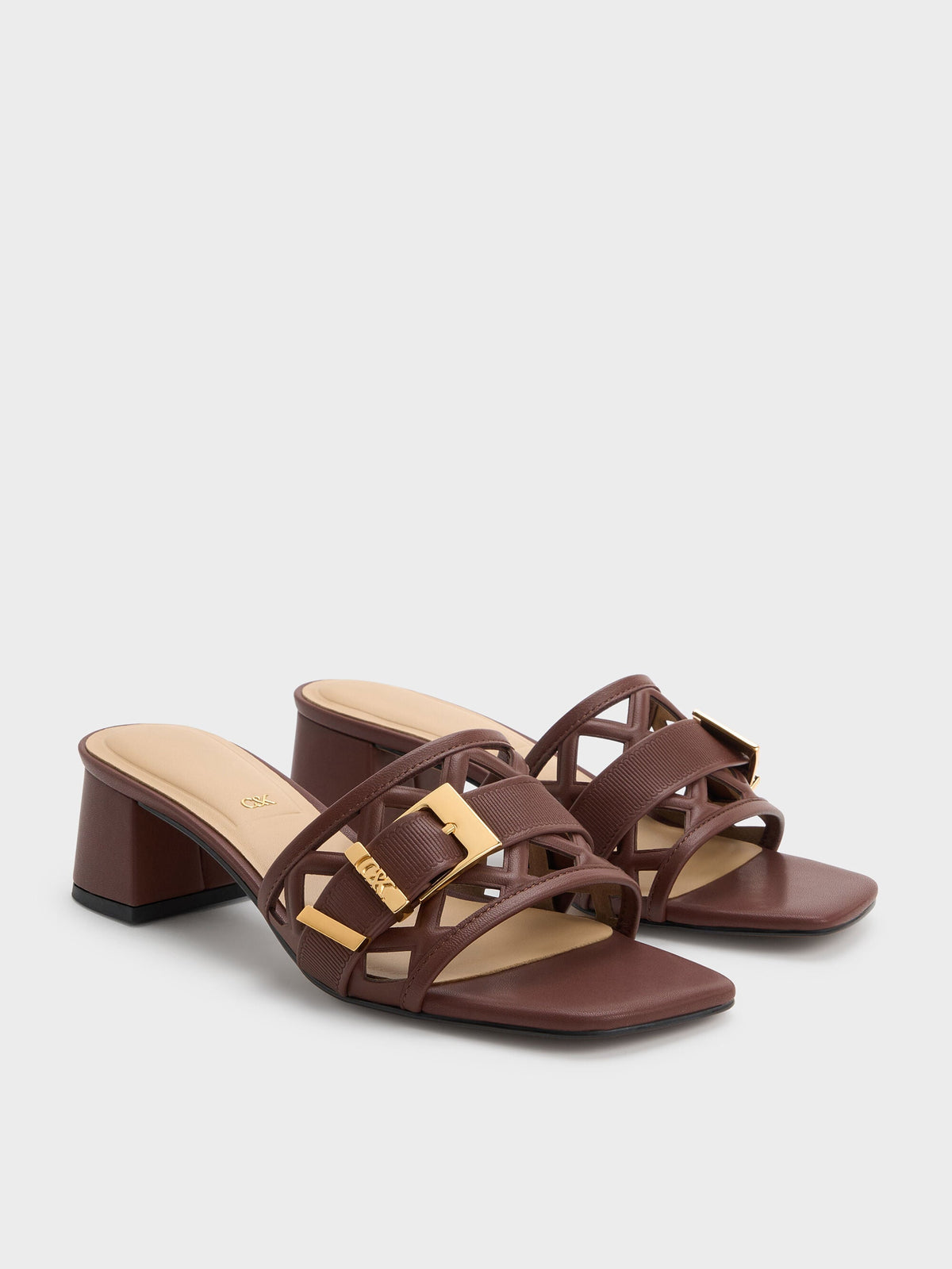 Whitney Leather Cut-Out Heeled Mules - Brown | CHARLES & KEITH