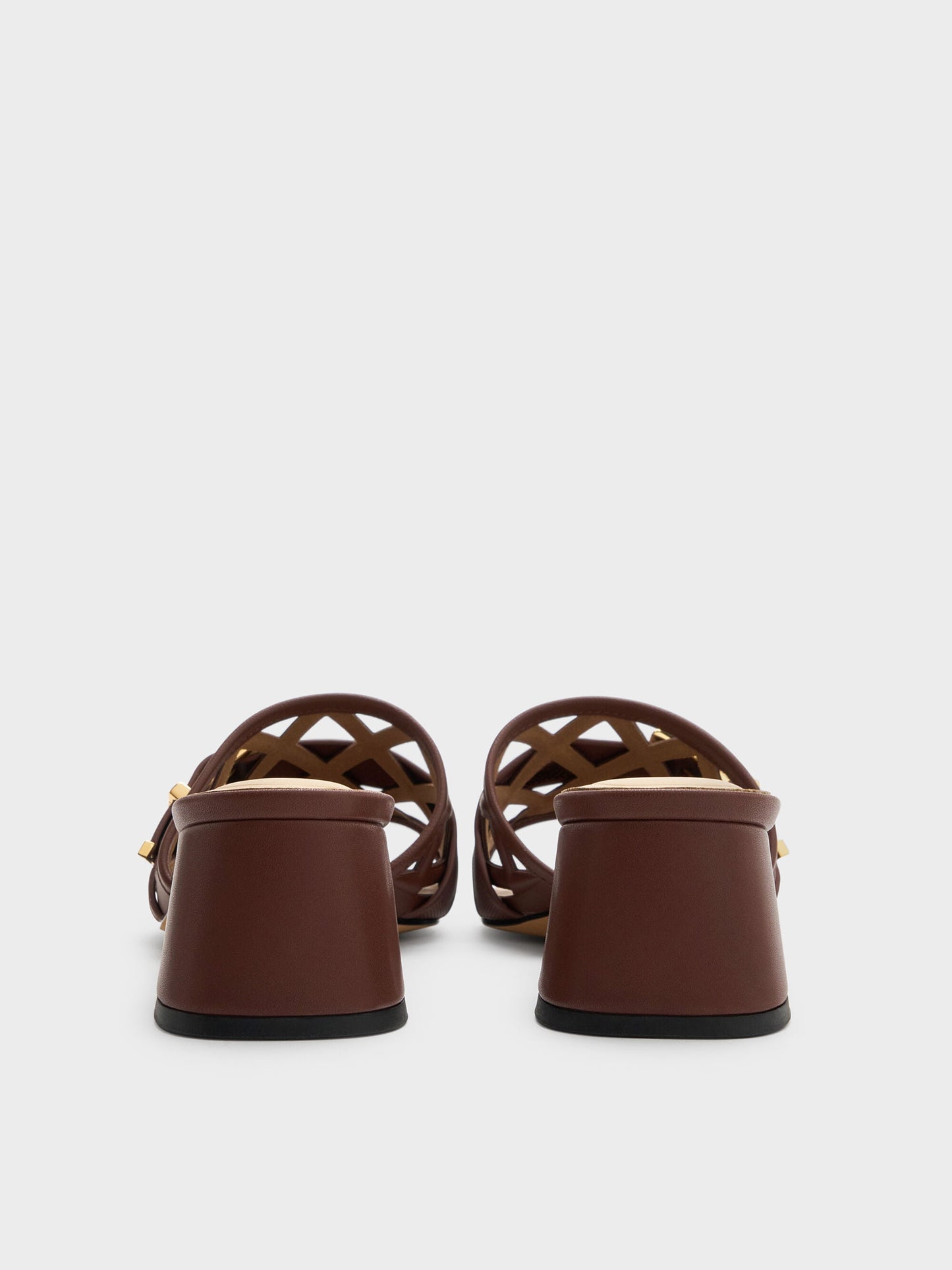 Whitney Leather Cut-Out Heeled Mules - Brown | CHARLES & KEITH