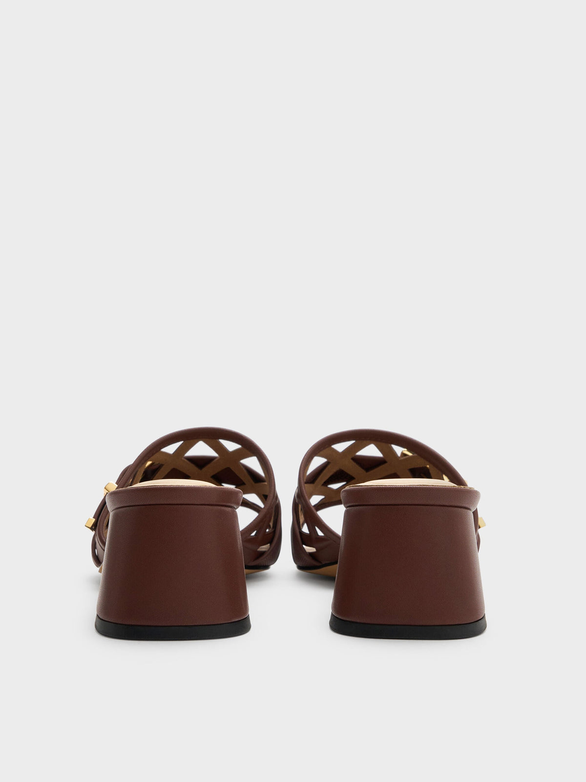 Whitney Leather Cut-Out Heeled Mules - Brown | CHARLES & KEITH