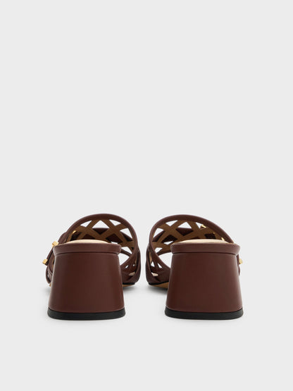 Whitney Leather Cut-Out Heeled Mules - Brown | CHARLES & KEITH