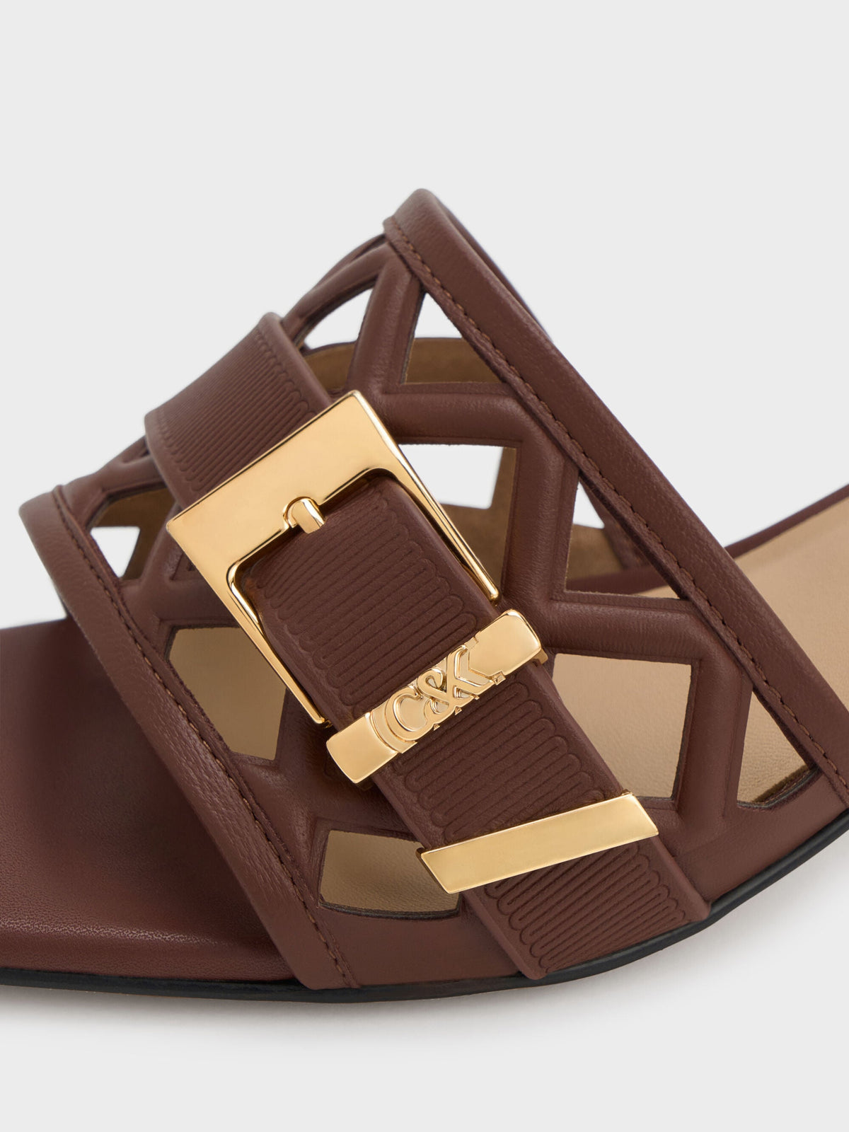 Whitney Leather Cut-Out Heeled Mules - Brown | CHARLES & KEITH