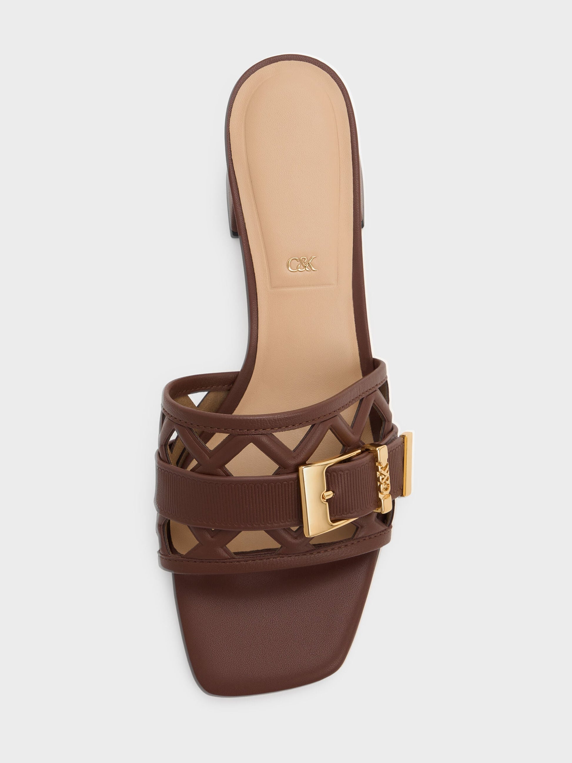 Whitney Leather Cut-Out Heeled Mules - Brown | CHARLES & KEITH