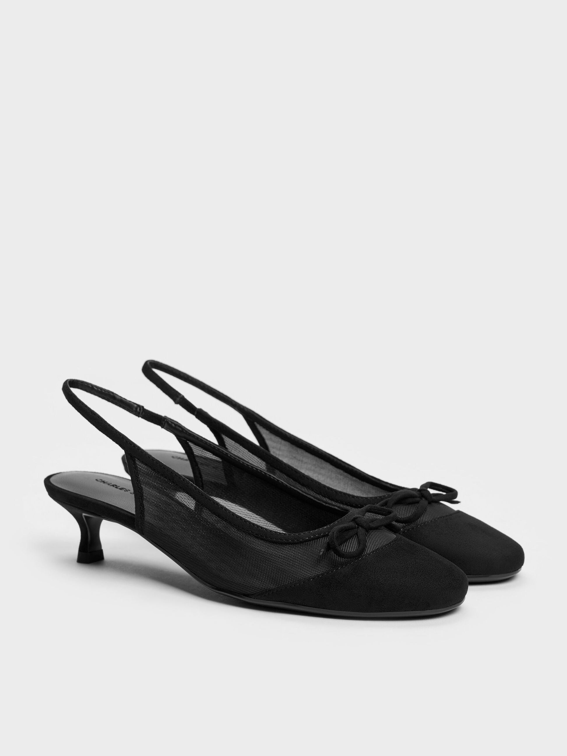 Mulligan Mesh Bow Slingback Pumps - Black Textured | CHARLES & KEITH