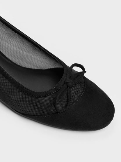 Mulligan Mesh Bow Slingback Pumps - Black Textured | CHARLES & KEITH
