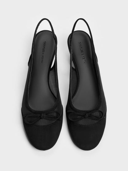Mulligan Mesh Bow Slingback Pumps - Black Textured | CHARLES & KEITH