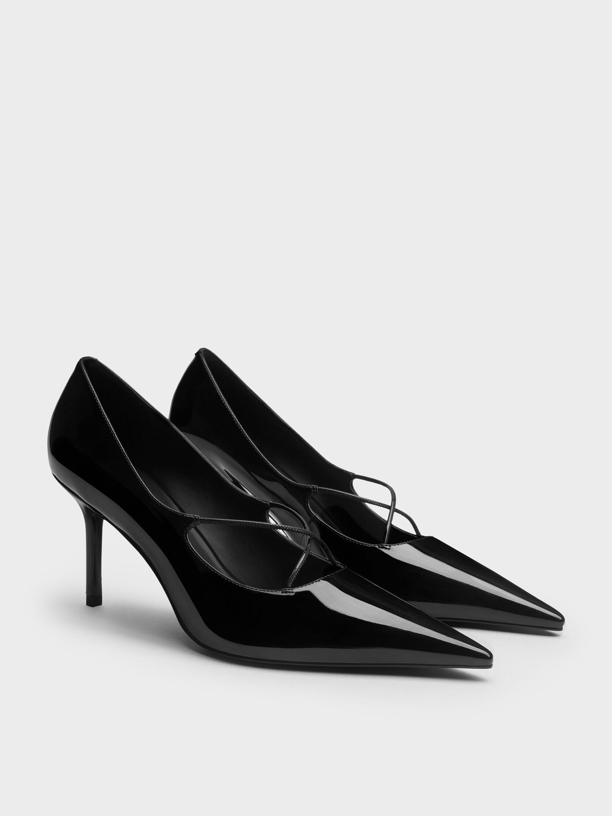 Patent Crossover Pointed Pumps - Black Patent | CHARLES & KEITH