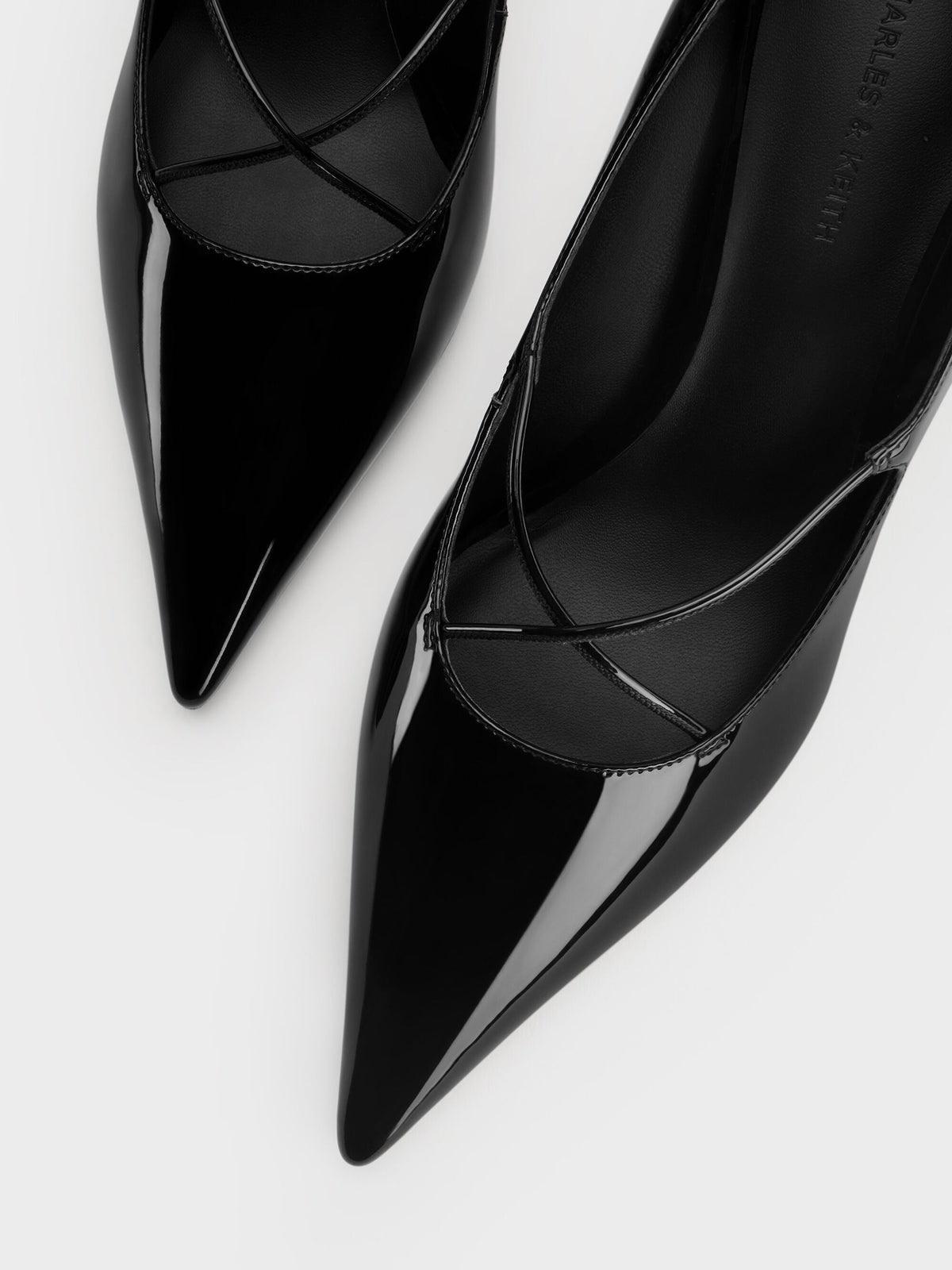 Patent Crossover Pointed Pumps - Black Patent | CHARLES & KEITH