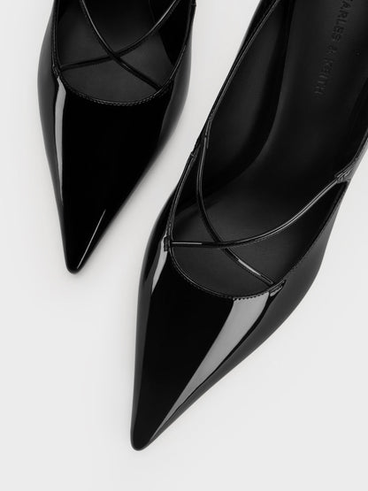 Patent Crossover Pointed Pumps - Black Patent | CHARLES & KEITH