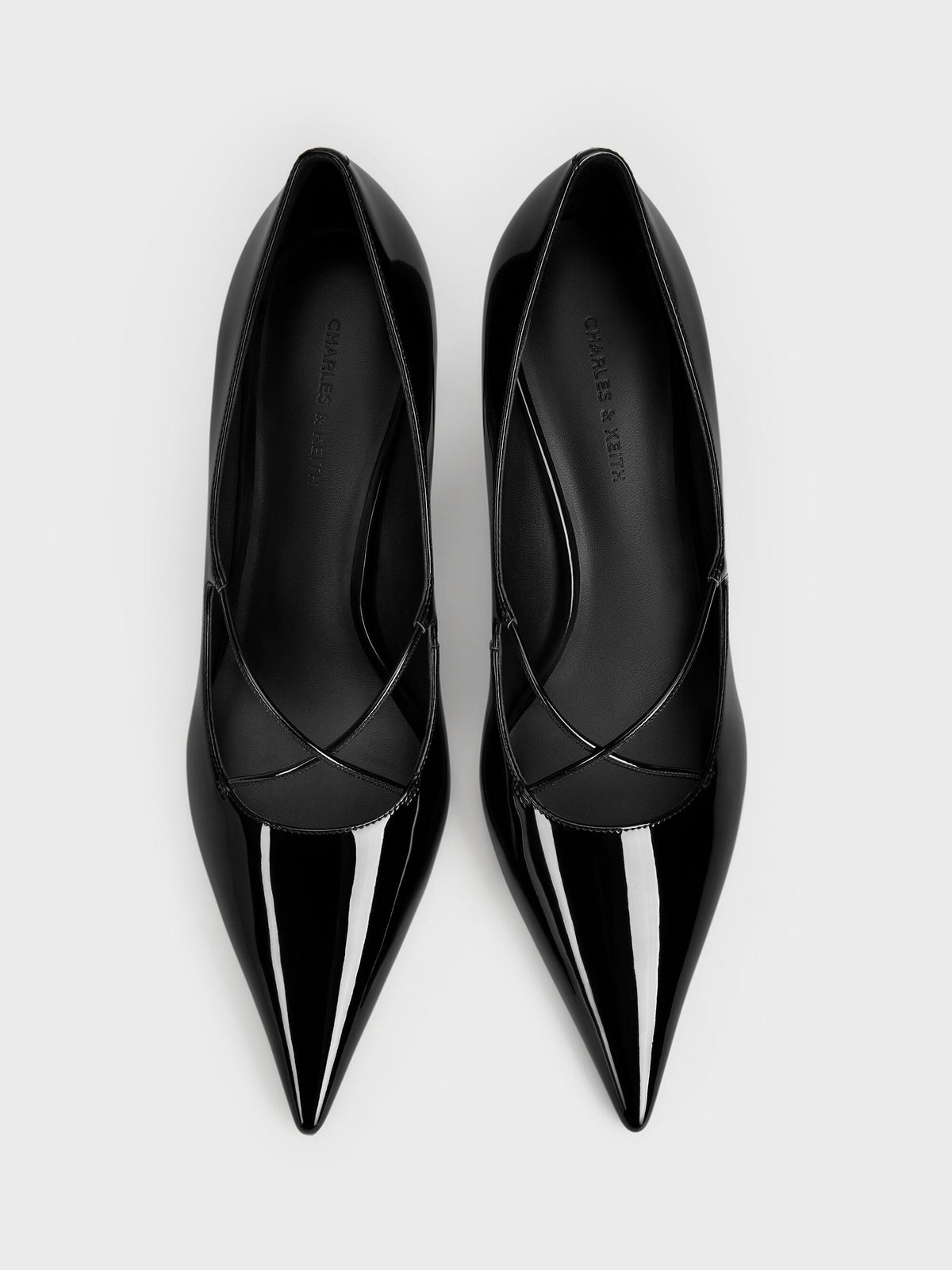 Patent Crossover Pointed Pumps - Black Patent | CHARLES & KEITH