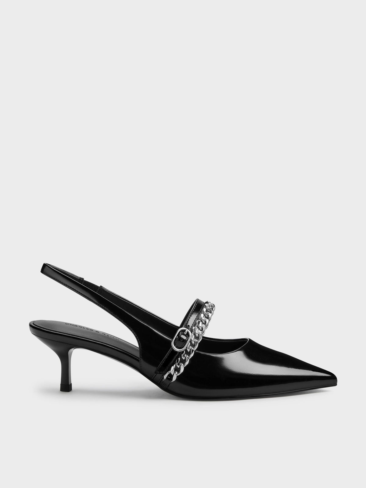 Georgie Chain Slingback Kitten Heels - Black Box | CHARLES & KEITH