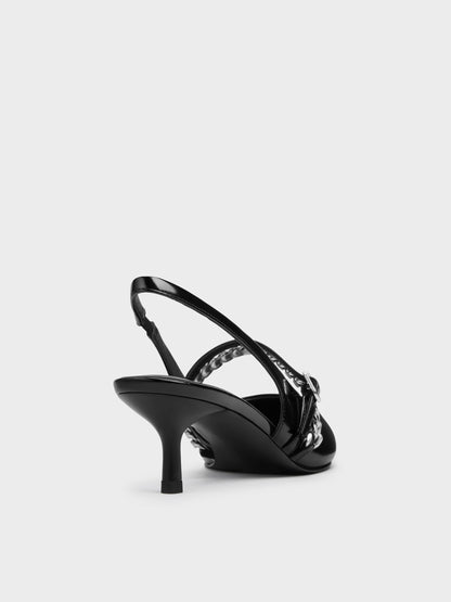 Georgie Chain Slingback Kitten Heels - Black Box | CHARLES & KEITH