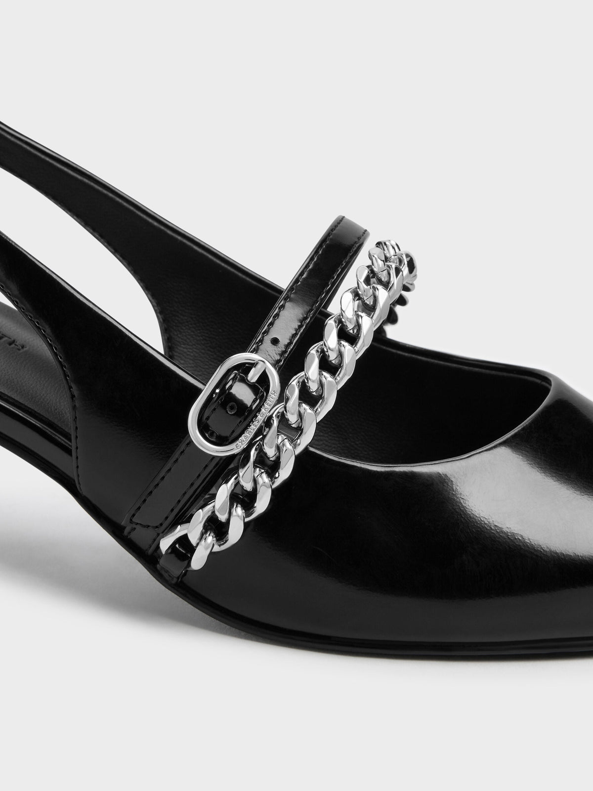 Georgie Chain Slingback Kitten Heels - Black Box | CHARLES & KEITH