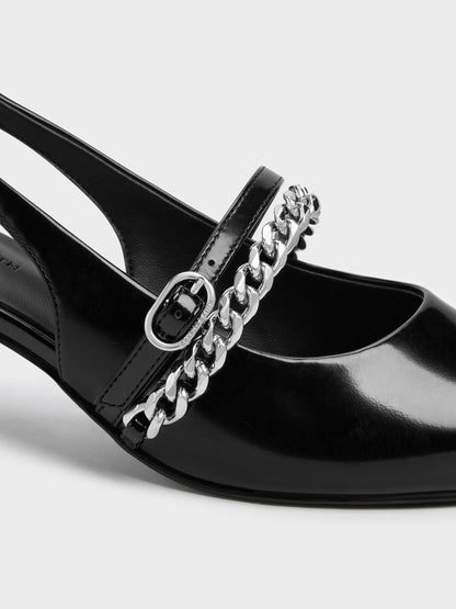 Georgie Chain Slingback Kitten Heels - Black Box | CHARLES & KEITH