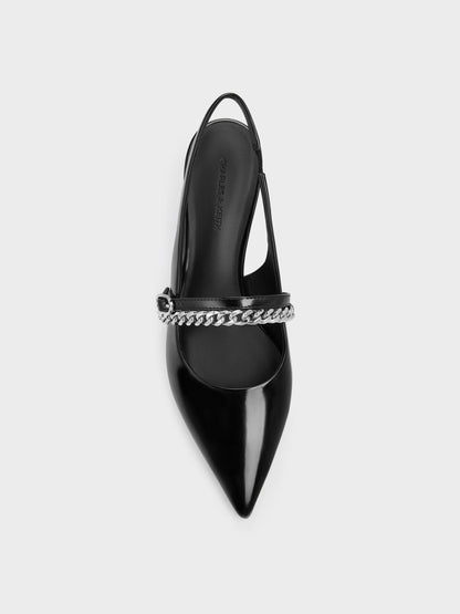 Georgie Chain Slingback Kitten Heels - Black Box | CHARLES & KEITH