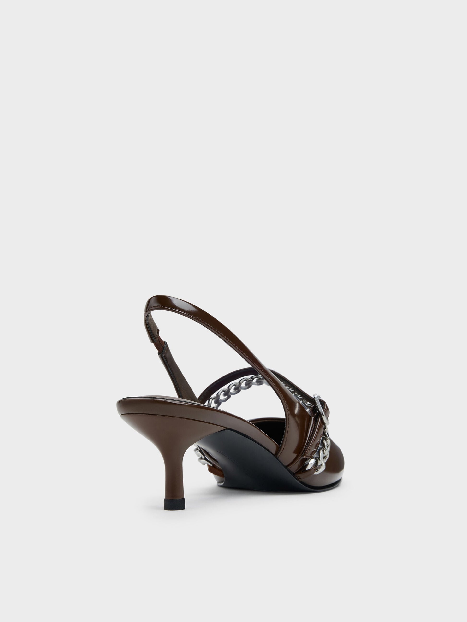 Georgie Chain Slingback Kitten Heels - Dark Brown | CHARLES & KEITH