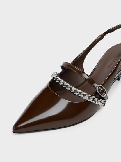 Georgie Chain Slingback Kitten Heels - Dark Brown | CHARLES & KEITH