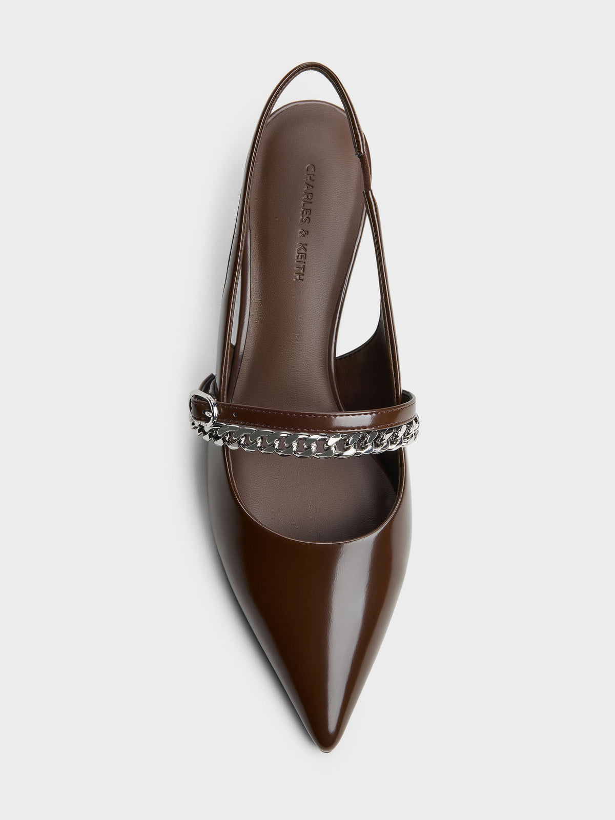 Georgie Chain Slingback Kitten Heels - Dark Brown | CHARLES & KEITH
