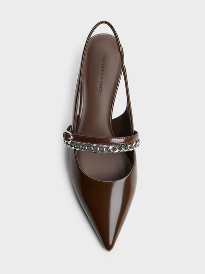 Georgie Chain Slingback Kitten Heels - Dark Brown | CHARLES & KEITH
