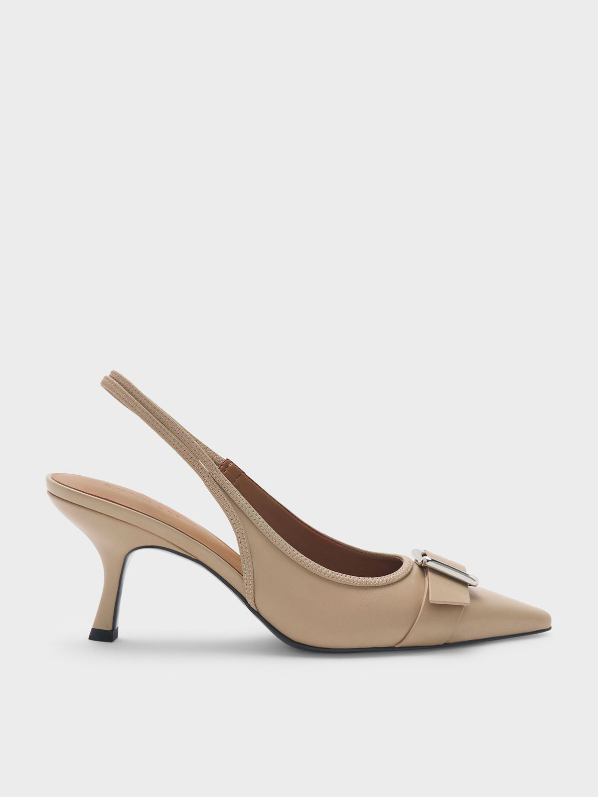 Anita Buckled Pointed Slingback Pumps - Taupe | CHARLES & KEITH