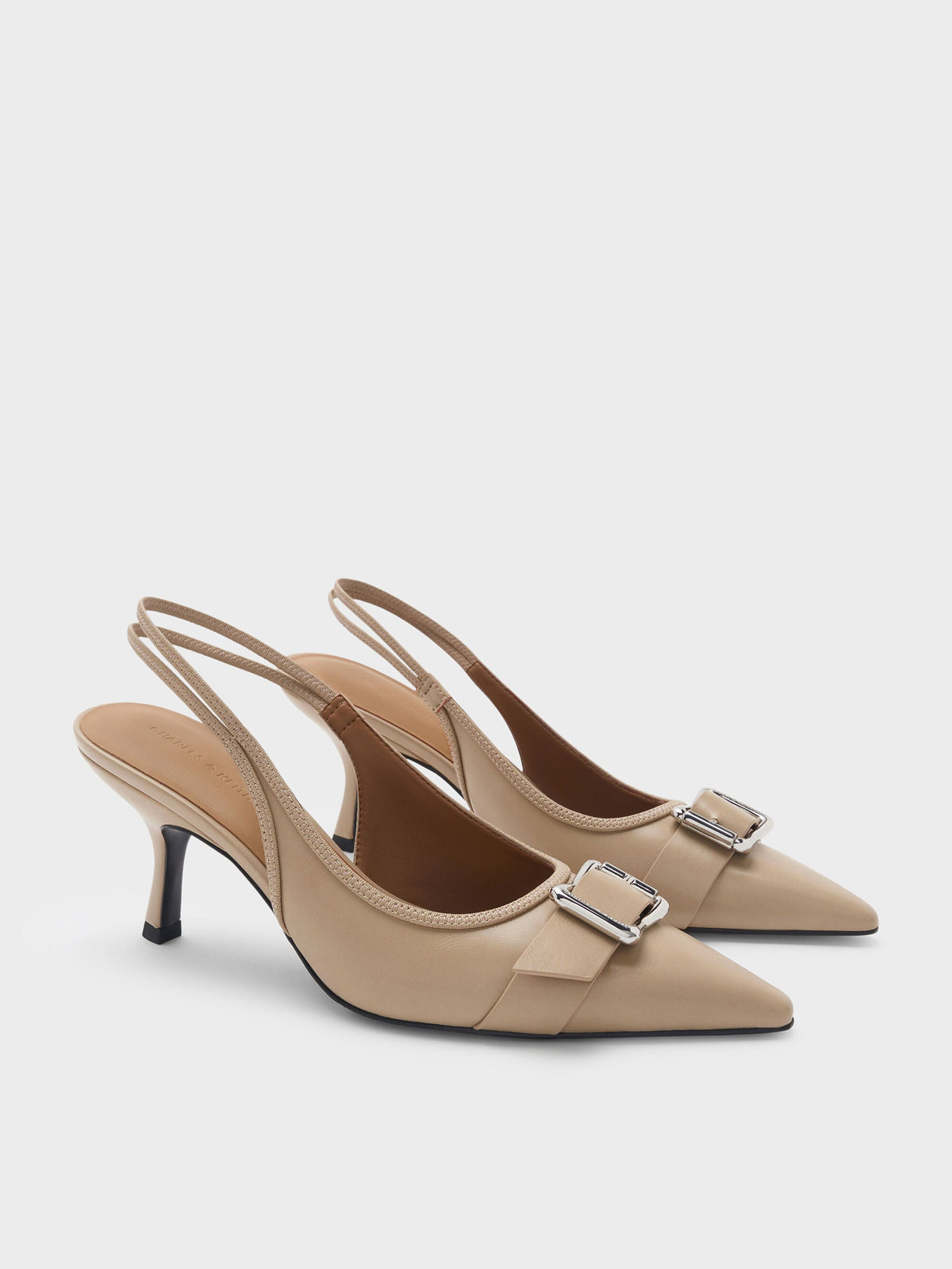 Anita Buckled Pointed Slingback Pumps - Taupe | CHARLES & KEITH
