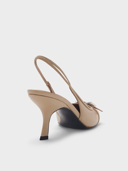 Anita Buckled Pointed Slingback Pumps - Taupe | CHARLES & KEITH
