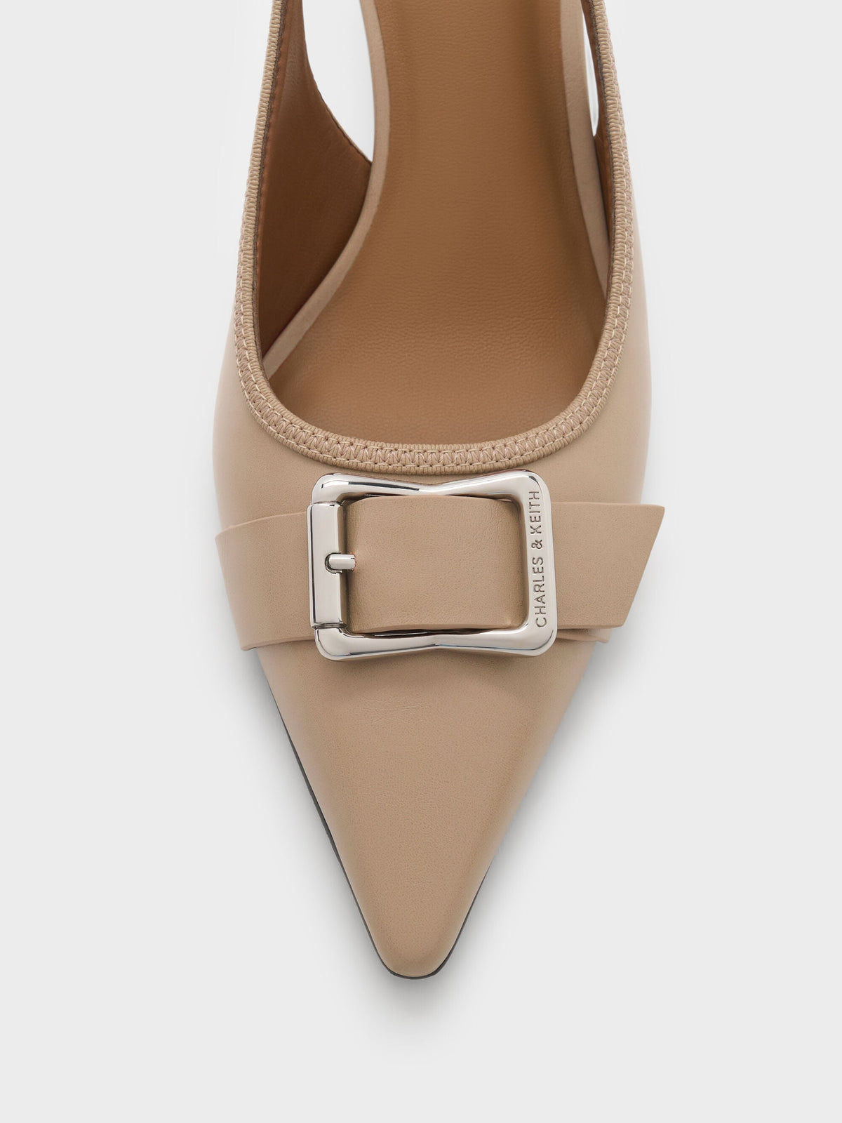Anita Buckled Pointed Slingback Pumps - Taupe | CHARLES & KEITH