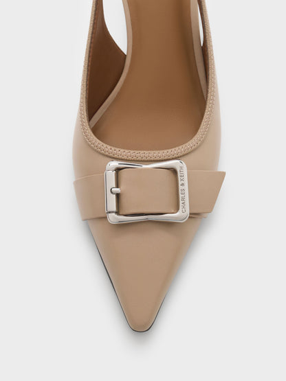 Anita Buckled Pointed Slingback Pumps - Taupe | CHARLES & KEITH