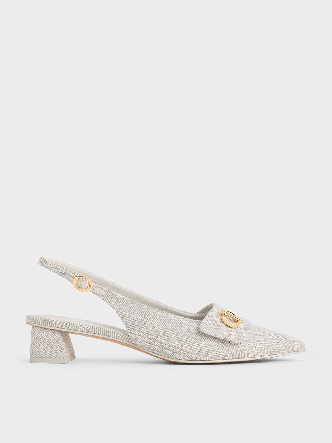 Marley Tweed Slingback Pumps - Light Grey | CHARLES & KEITH