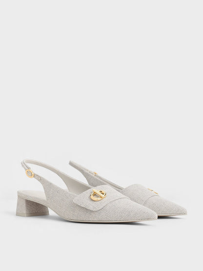 Marley Tweed Slingback Pumps - Light Grey | CHARLES & KEITH
