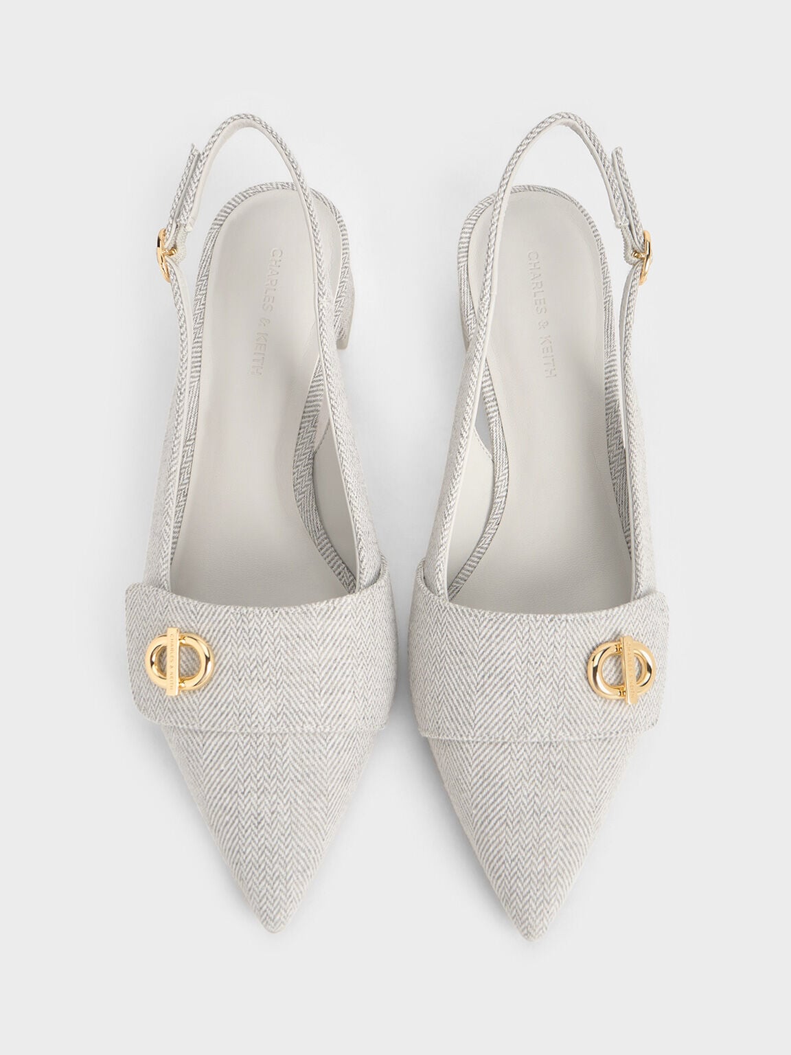 Marley Tweed Slingback Pumps - Light Grey | CHARLES & KEITH