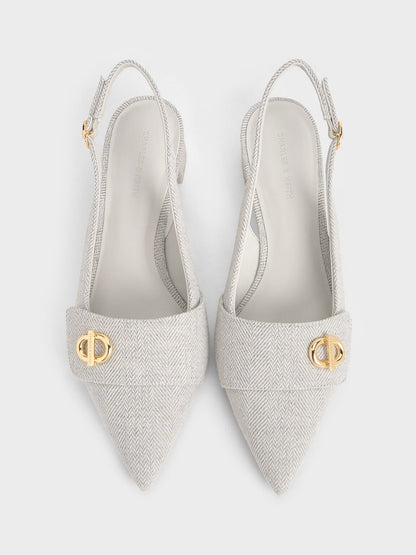 Marley Tweed Slingback Pumps - Light Grey | CHARLES & KEITH