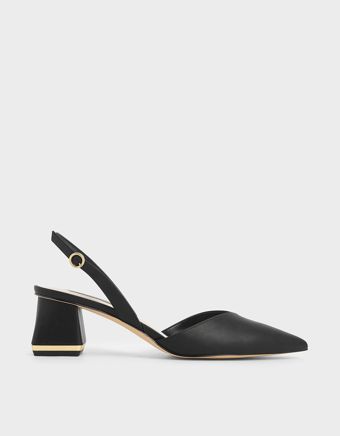 Katarina Metallic-Heel Slingback Pumps - Black | CHARLES & KEITH