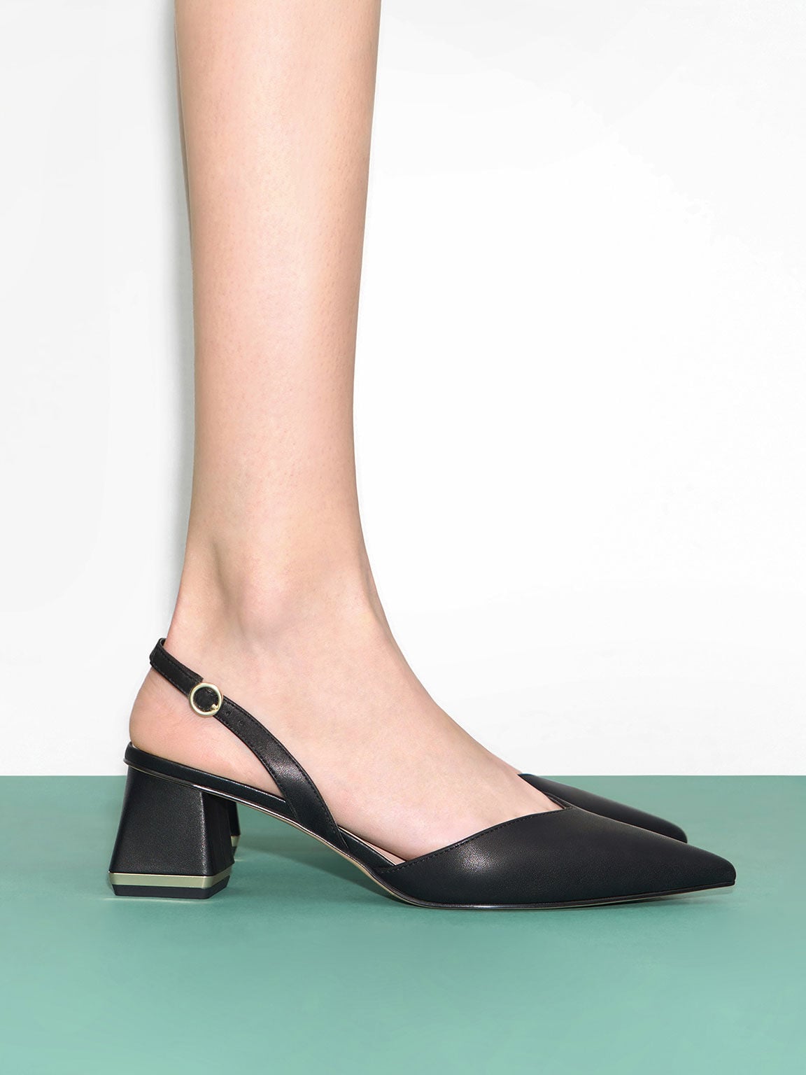 Katarina Metallic-Heel Slingback Pumps - Black | CHARLES & KEITH