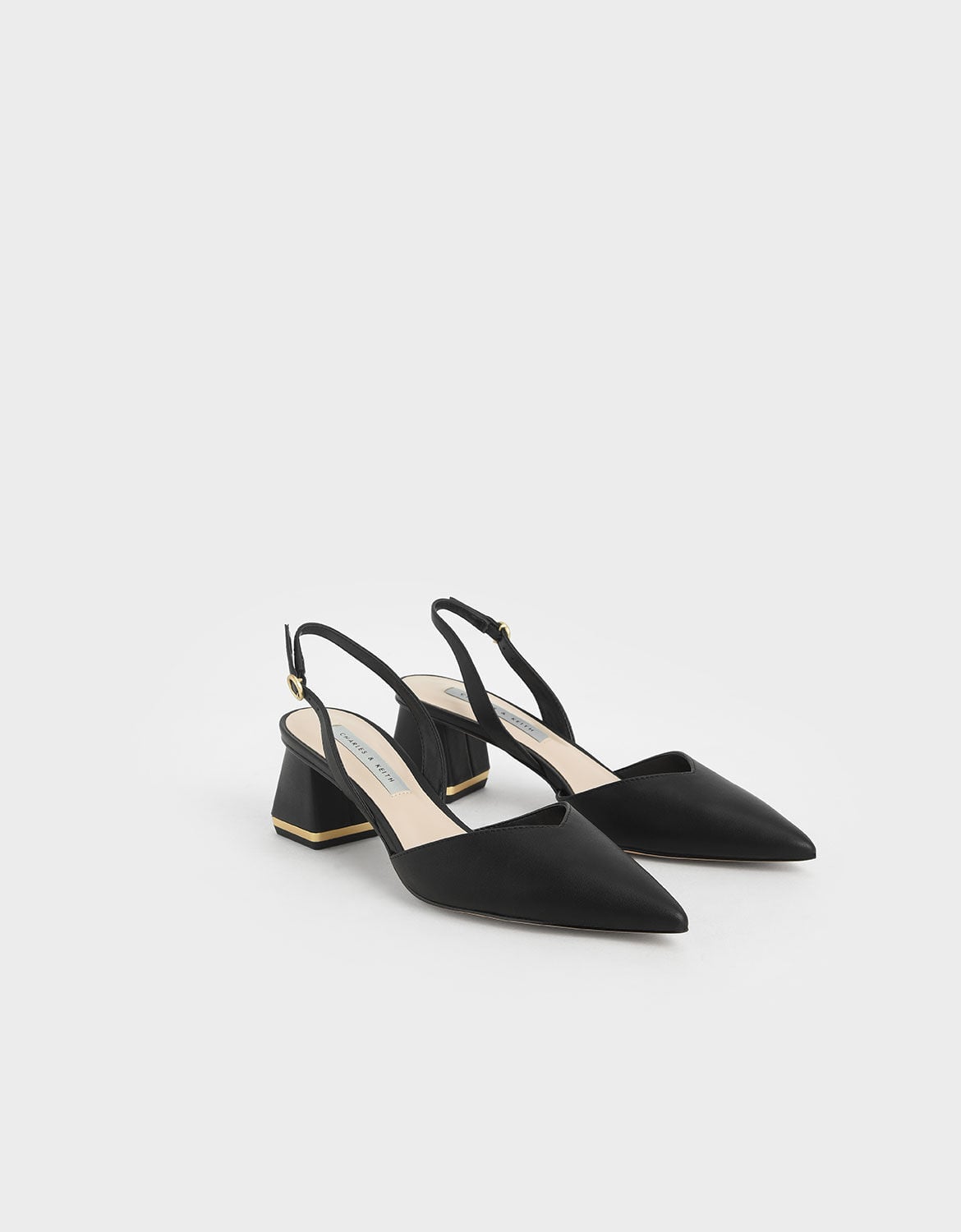 Katarina Metallic-Heel Slingback Pumps - Black | CHARLES & KEITH