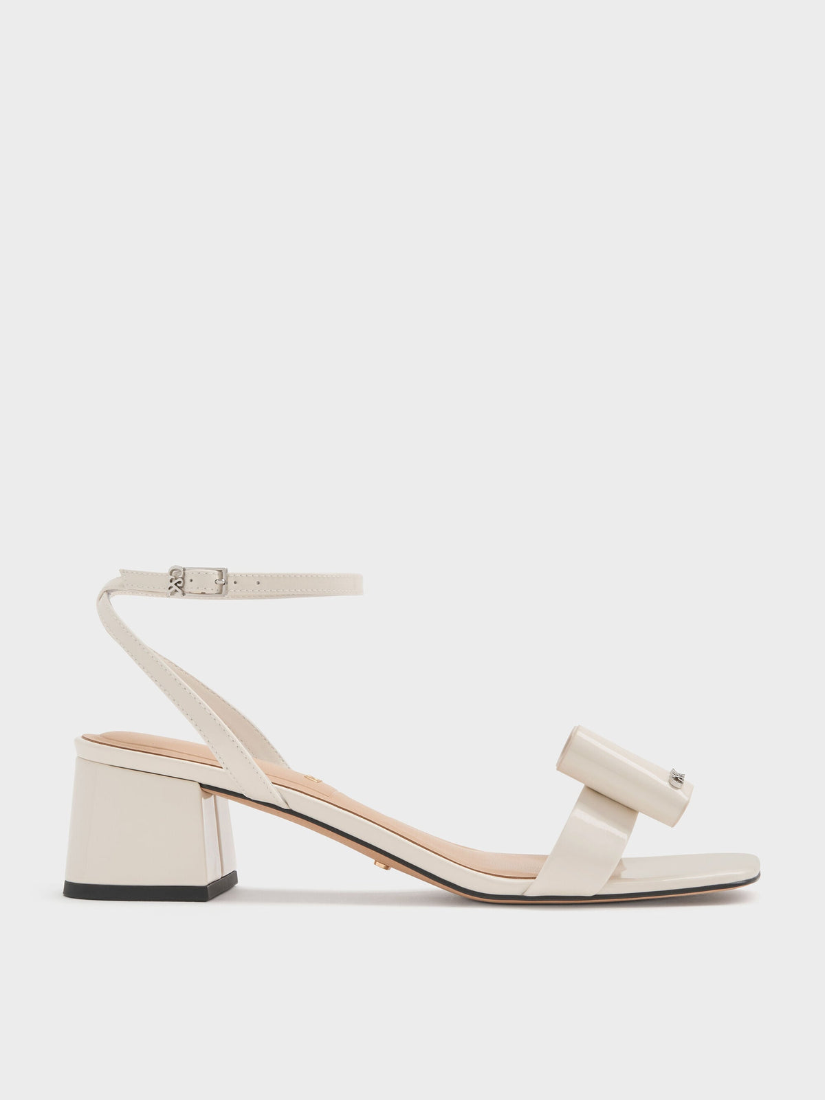 Lu Patent Leather Bow Heeled Sandals - Chalk | CHARLES & KEITH