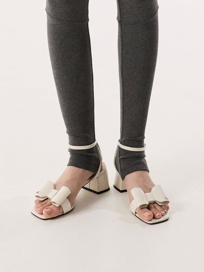 Lu Patent Leather Bow Heeled Sandals - Chalk | CHARLES & KEITH