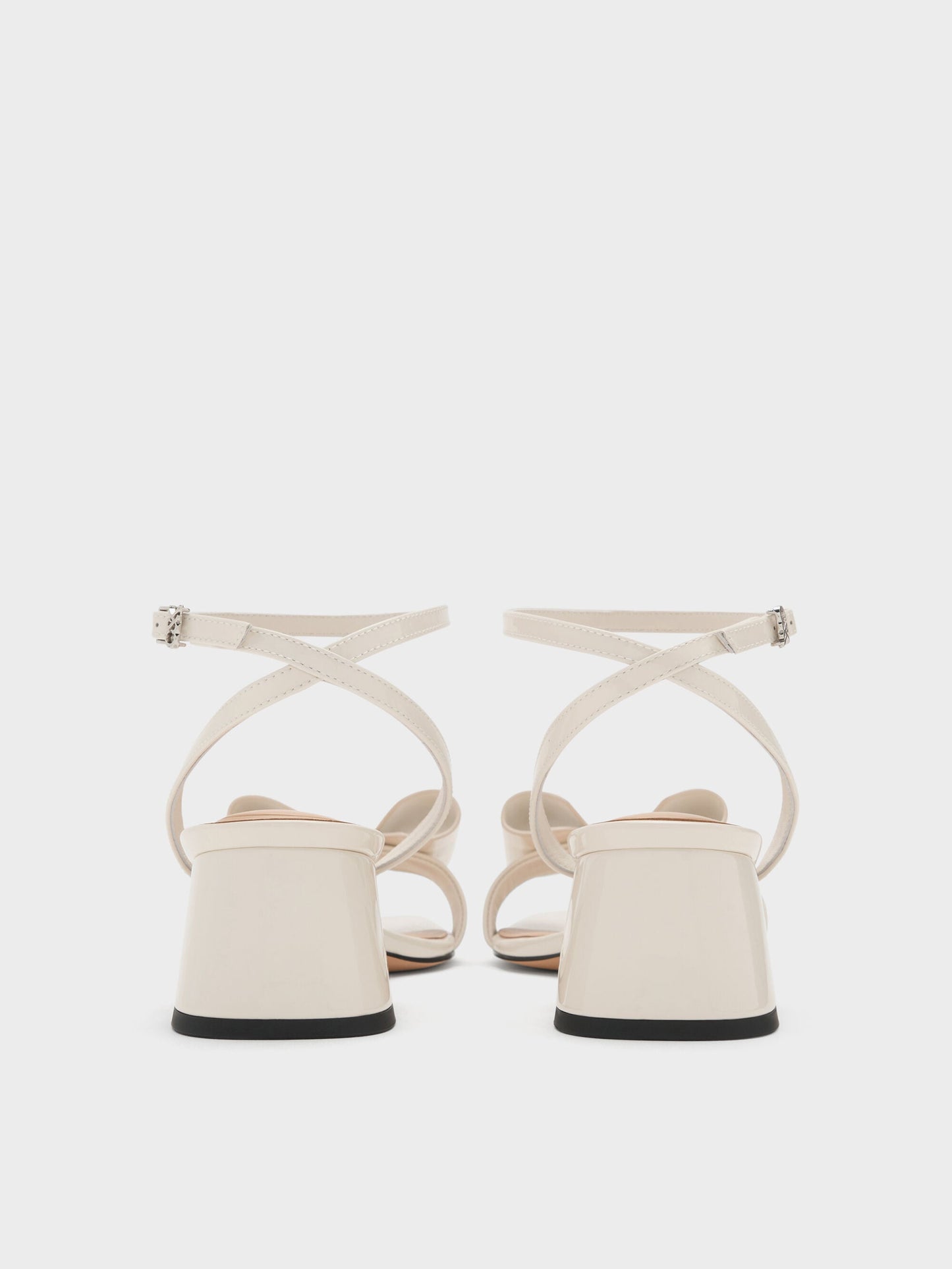 Lu Patent Leather Bow Heeled Sandals - Chalk | CHARLES & KEITH