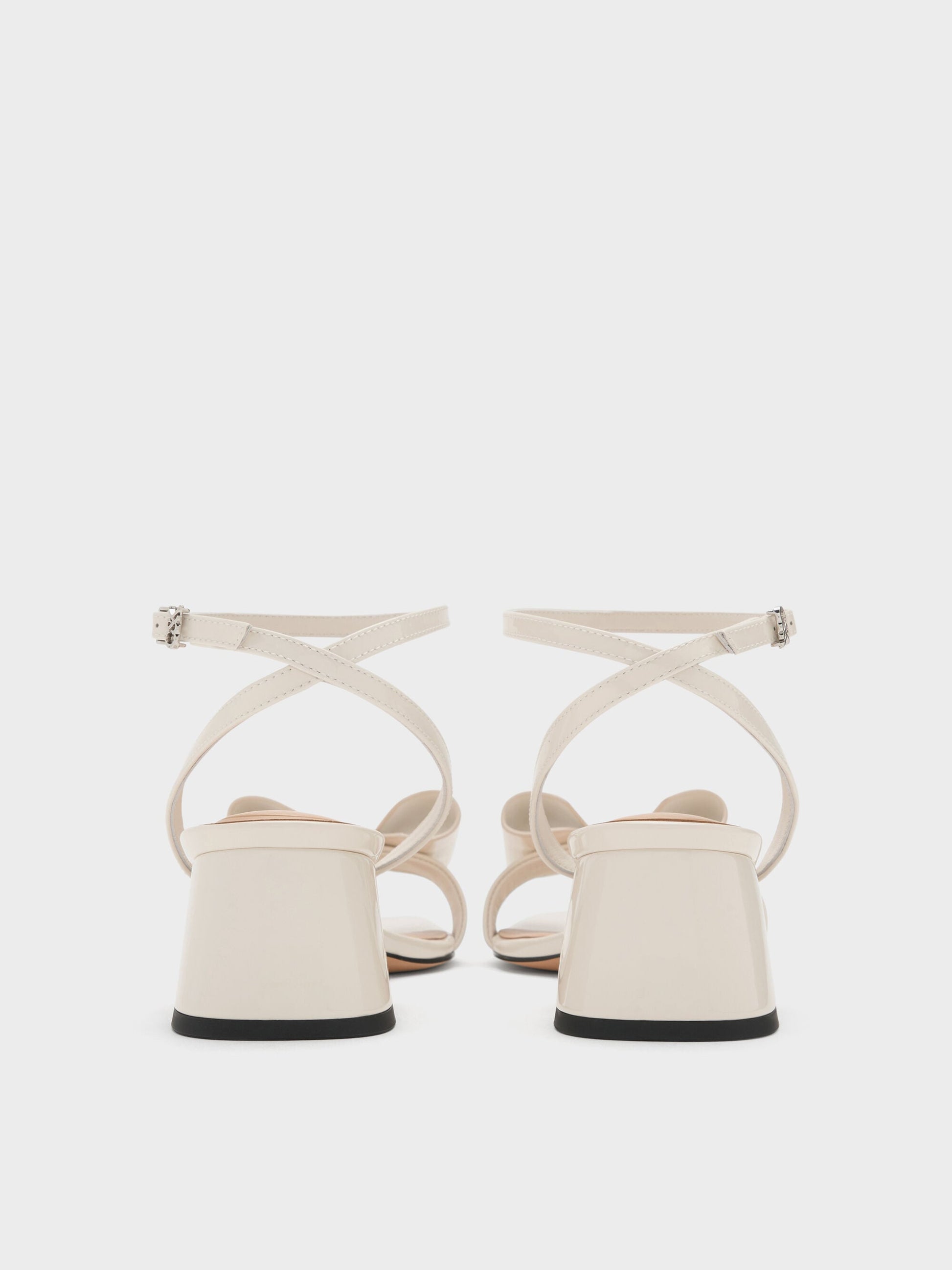 Lu Patent Leather Bow Heeled Sandals - Chalk | CHARLES & KEITH