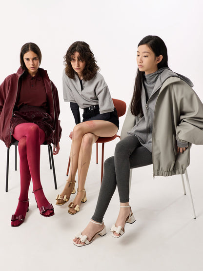 Lu Patent Leather Bow Heeled Sandals - Chalk | CHARLES & KEITH