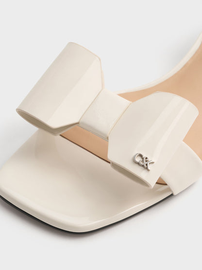 Lu Patent Leather Bow Heeled Sandals - Chalk | CHARLES & KEITH