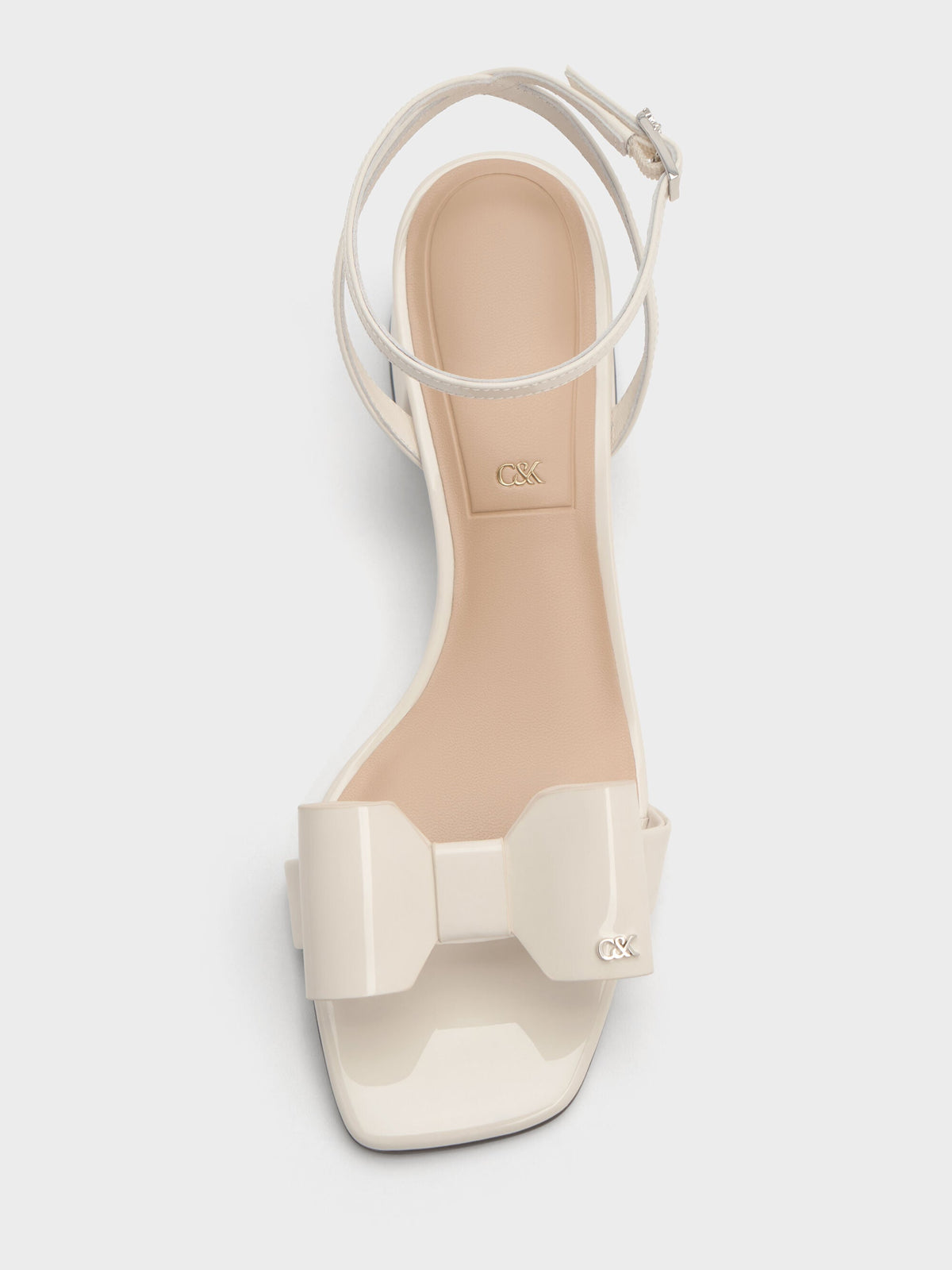 Lu Patent Leather Bow Heeled Sandals - Chalk | CHARLES & KEITH