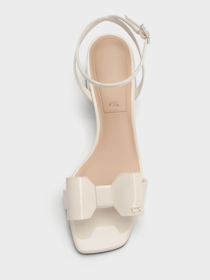 Lu Patent Leather Bow Heeled Sandals - Chalk | CHARLES & KEITH